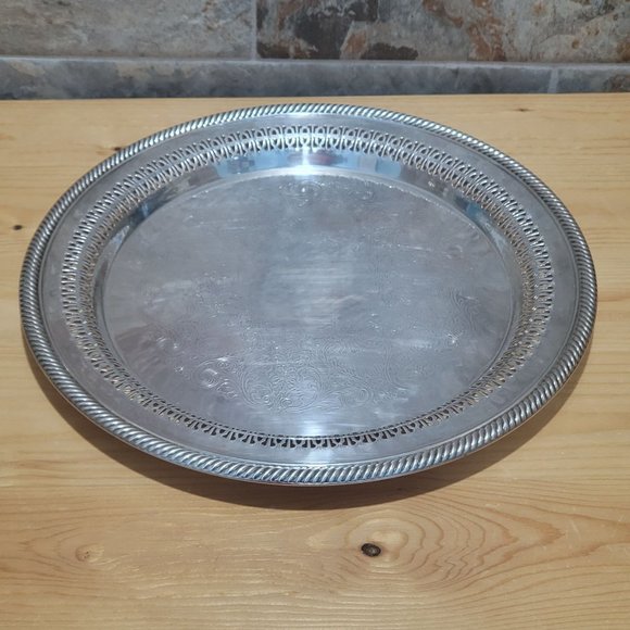 VTG International Silver Round Metal Platter Chased Reticulated Detail - Picture 1 of 13